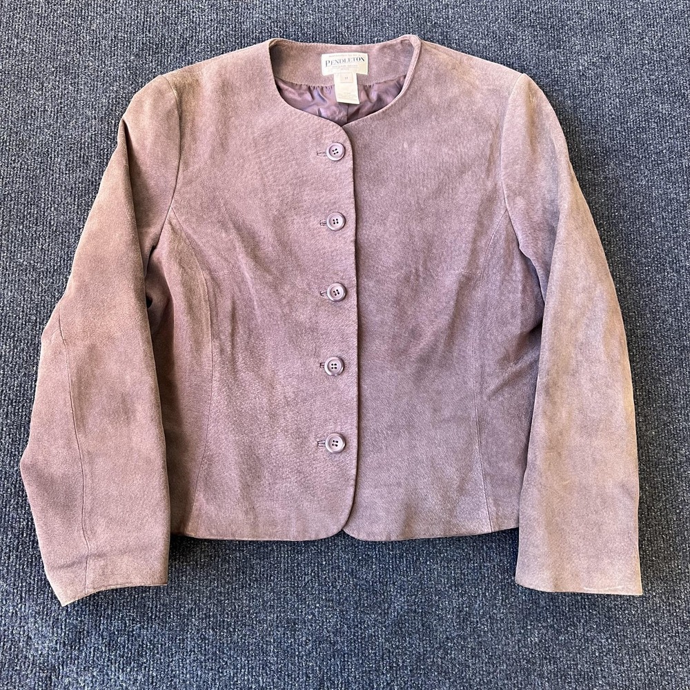 Pendleton Jacket Womens Petite Medium Purple Suede Leather Button Front Lined